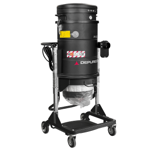 Depureco M100 JC LP industrial HEPA dust extractor vacuum for floor grinders- capturing concrete and silica dust via Longopac endless bagging technology.