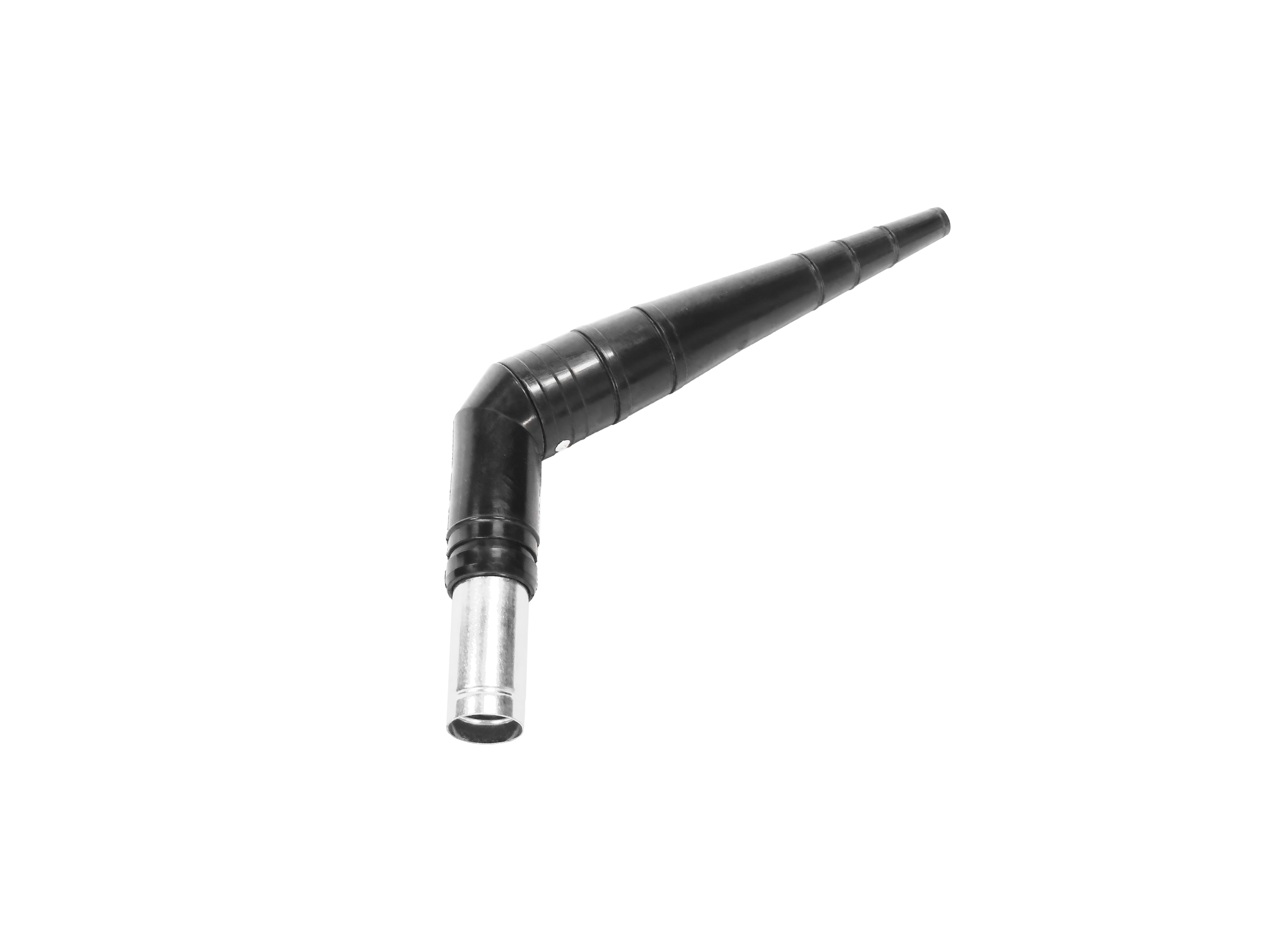 Antistatic Conic Rubber Bend — Angled, Non-Marring Nozzle | Depureco Antistatic conic rubber bend vacuum nozzle with angled elbow and tapered tip; hose connection visible.