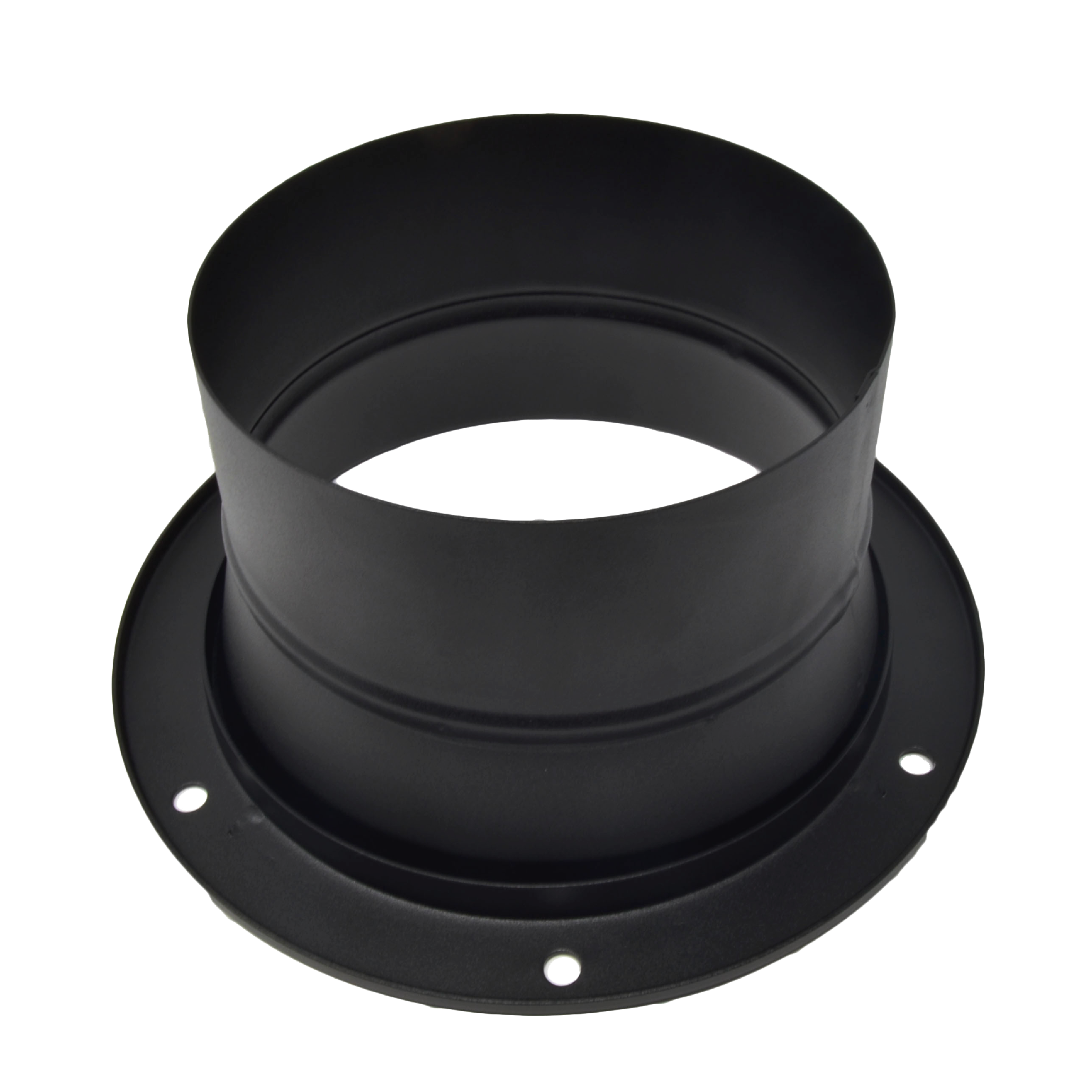 Flanged Hose Connection — Bolt-On Adapter for Vacuum Lines | Depureco Black flanged hose adapter with bolt holes and round spigot for connecting industrial vacuum hoses.