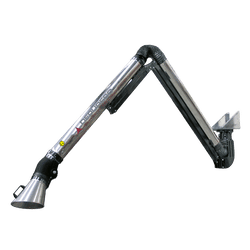 ATEX Stainless Steel Suction Arm — D100 / D150 Source Capture | Depureco ATEX-certified stainless steel suction arm with articulated joints and flared hood; available in 100 mm and 150 mm diameters.