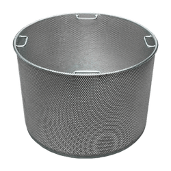 Sieve Grid Basket — Chip/Swarth Separation for Sump Vacs | Depureco Stainless sieve basket with perforated mesh and lift tabs for separating chips from liquid.
