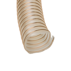 PUR Reinforced Polyurethane Hose — Heavy-Duty, Abrasion-Resistant | Depureco Clear reinforced polyurethane (PUR) vacuum hose with embedded spiral for heavy-duty suction.