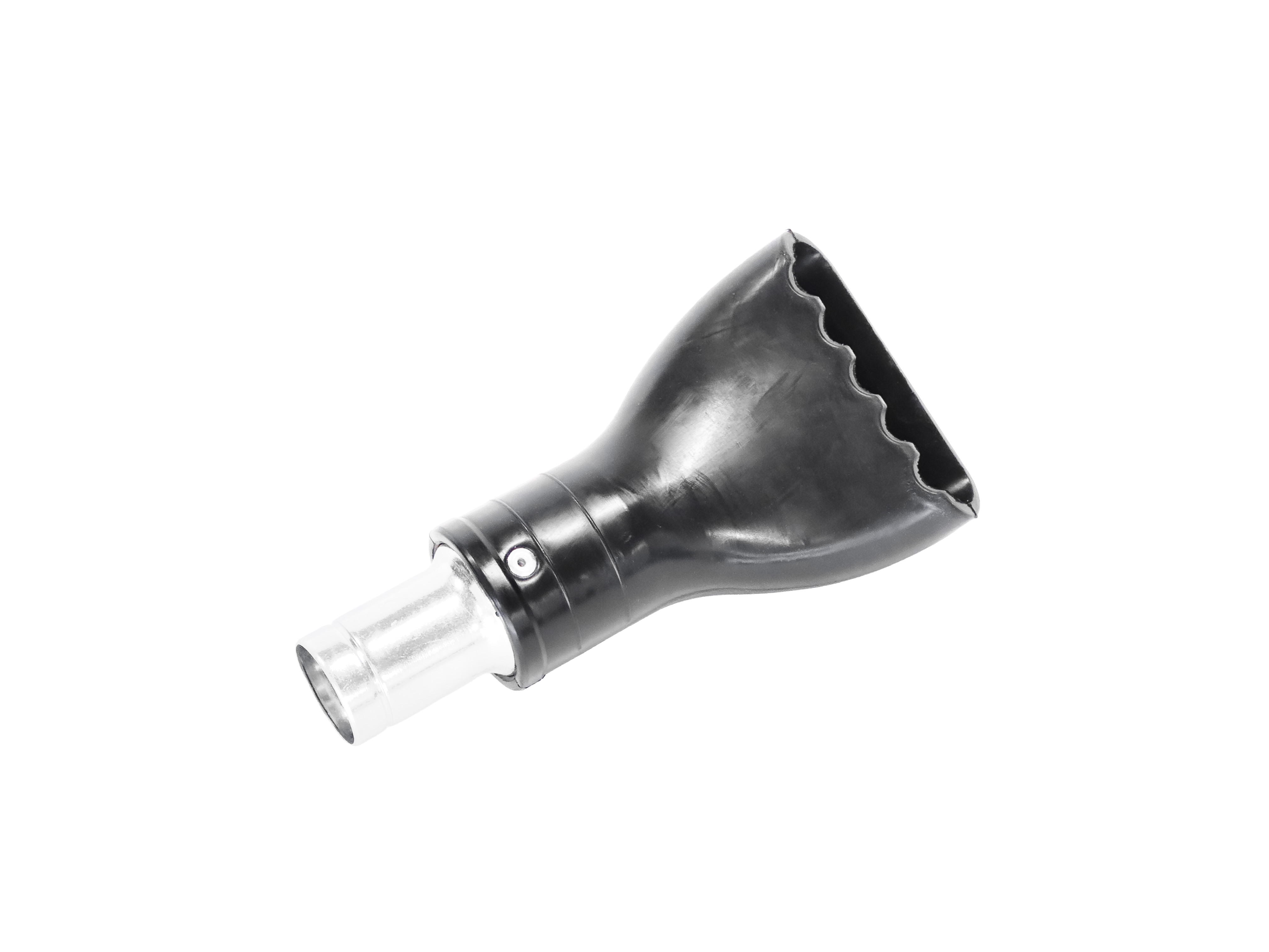 Antistatic Sweeper Nozzle with Connection — Wide, Conductive Pickup | Depureco Antistatic sweeper vacuum nozzle with hose connection and flared mouth for wide pickup.