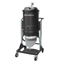 P12372 / P12371 Cyclonic Pre-Separator with Longopac® — Filter Protection | Depureco P12372/P12371 cyclonic pre-separator on a trolley with elbow inlet and Longopac® continuous liner.
